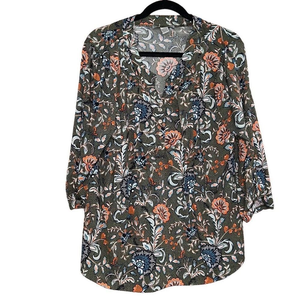 BY DESIGN Green Patterned V-Neck Blouse Size XL